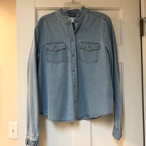 Denim ruffle button up